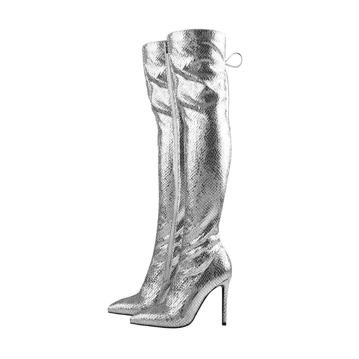 Femme Over-knæet Stiletto Støvler med Slangeskind-finish Stilla