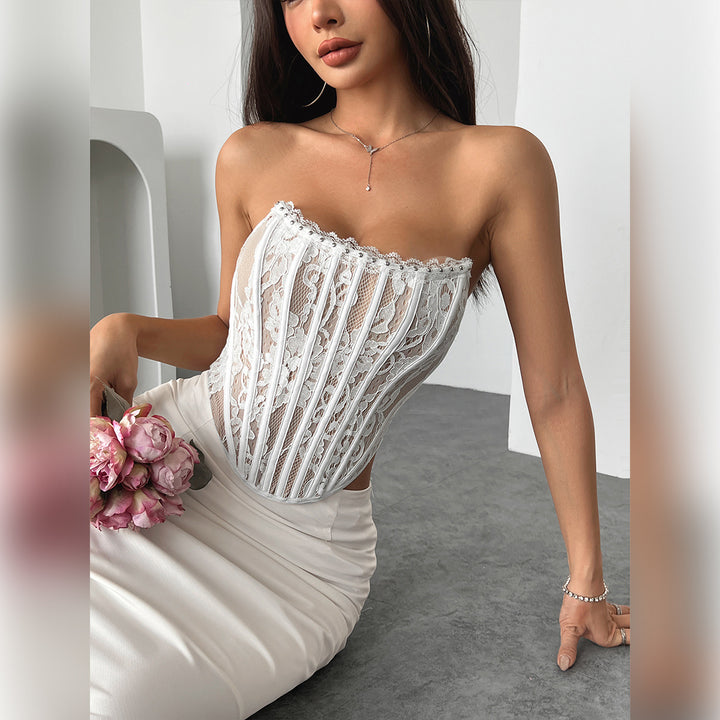 Dame Bustier-Corsage med transparent spidsedesign og elegant dekoration Stilla