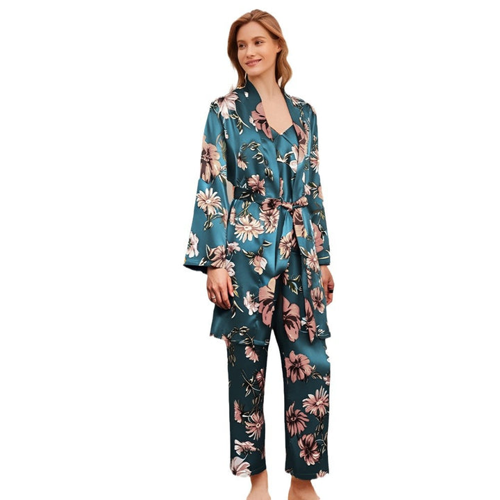 Dame Satin Pyjamasæt med blomsterdesign og farverige detaljer Stilla