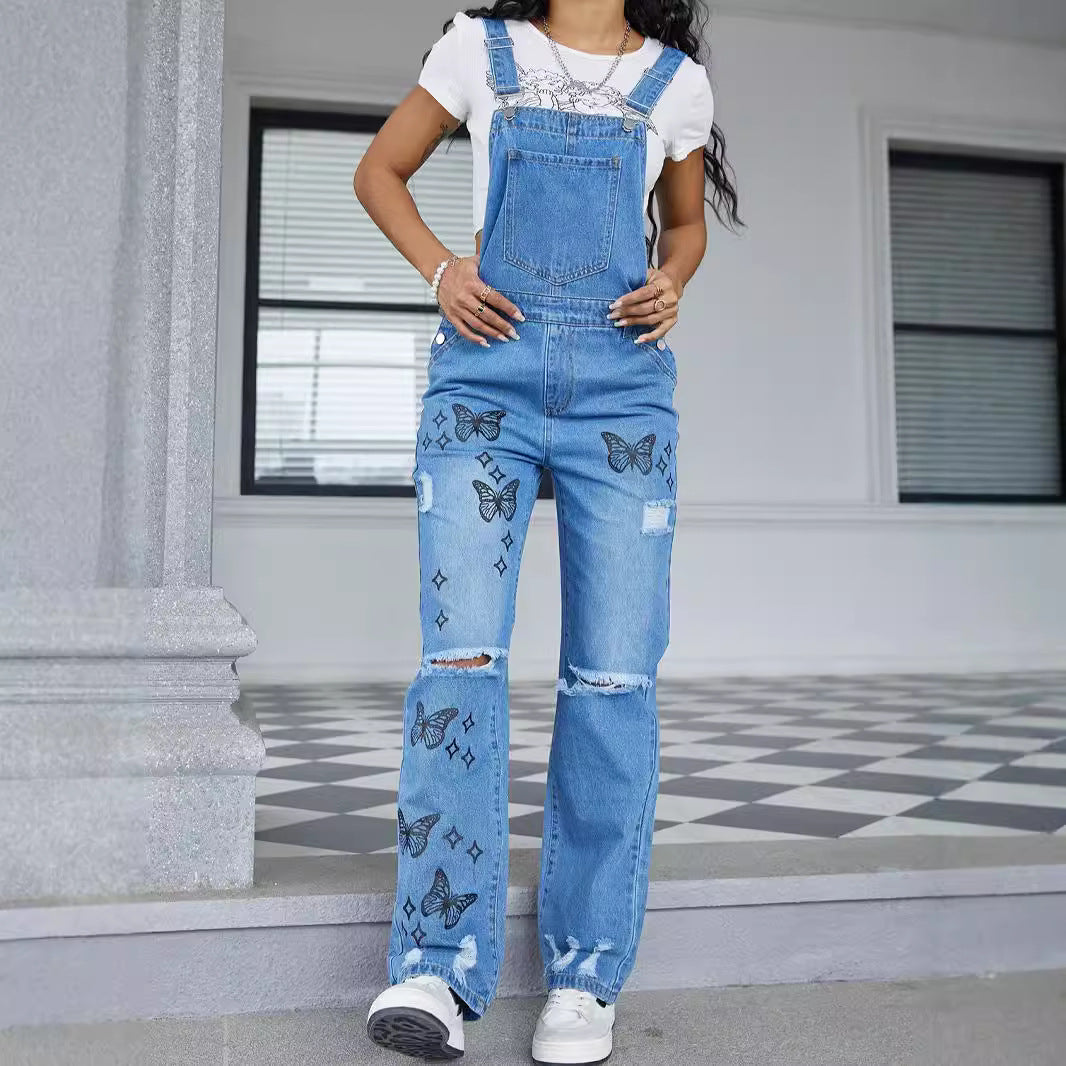 Dame overalls med fashionable sommerfuglemønstre og afslappet snit Stilla
