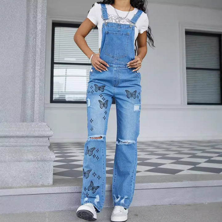 Dame overalls med fashionable sommerfuglemønstre og afslappet snit Stilla
