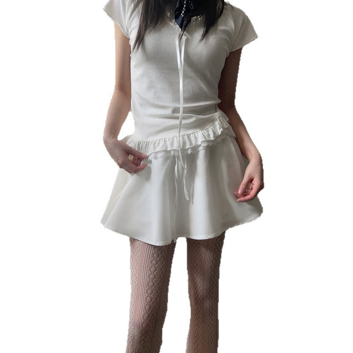 Dame Elegant ruffle top med feminin snøring og fine spids accentuerer Skovae