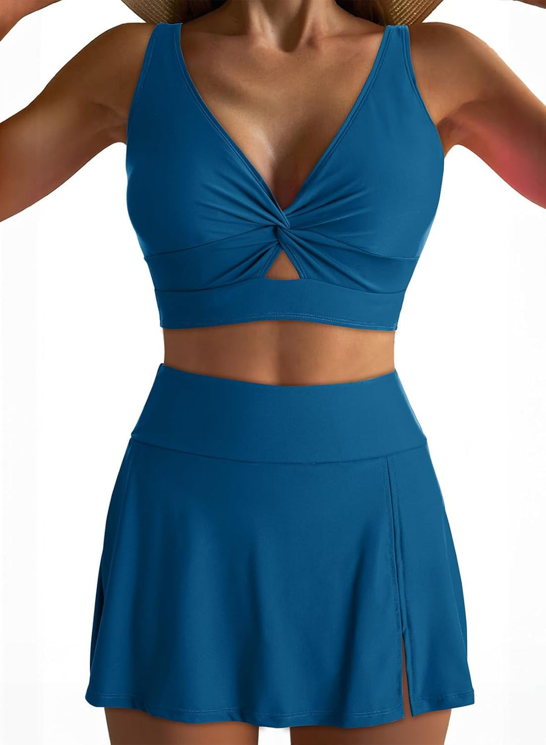Dame sport-bikini-sæt med mod chic knude-top og elegant nederdel Skovae