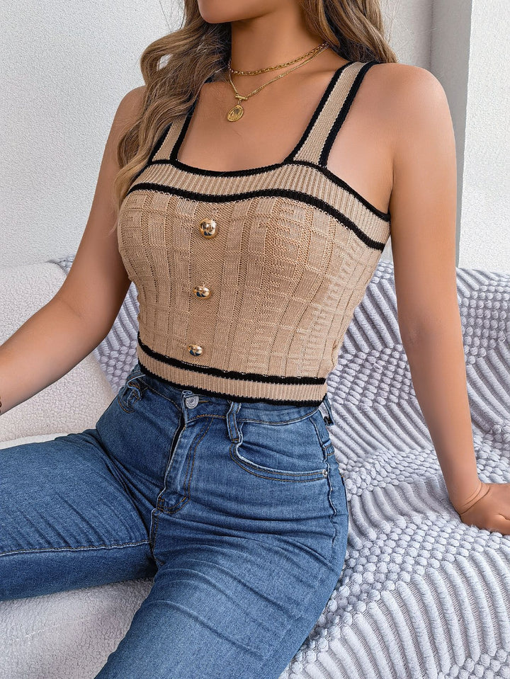 Dame Cropped Striktop med struktureret mønster og knapper Stilla