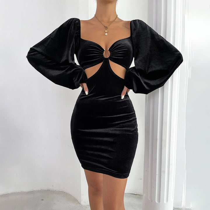 Stilla | Velvet-Kjole Puffærme Bodycon Velvet Kjole