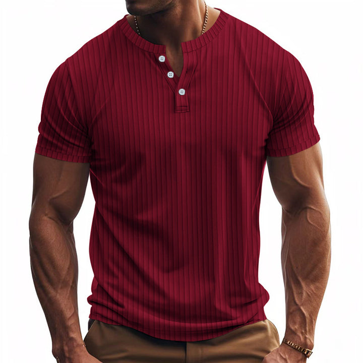 Herrer Kortærmet Henley T-shirt med struktureret stribemønster og stilfulde knapper Stilla