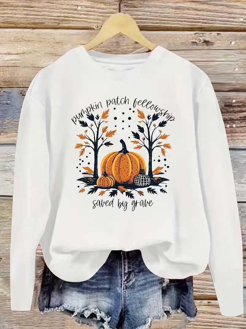 Dame sweatshirt med efterårs græskar design og afslappet pasform Stilla