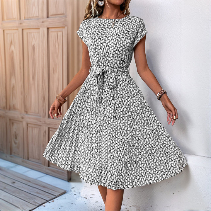 Dame Floral Print Midi Kjole med justerbar Talje Snor Stilla