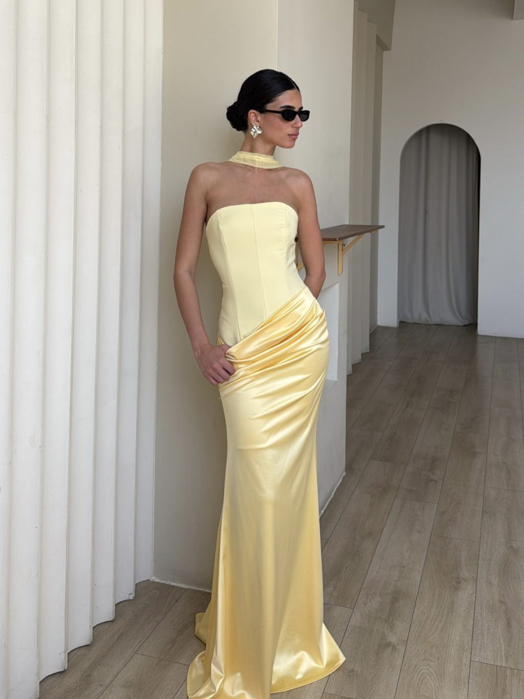 Dame Bodycon Aftenkjole med elegant Drapering Skovae