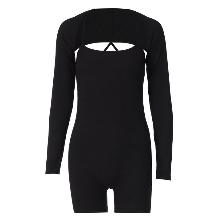Dame Sporty Langærmet Jumpsuit med gennemsigtige indlæg og kropsnær design Stilla