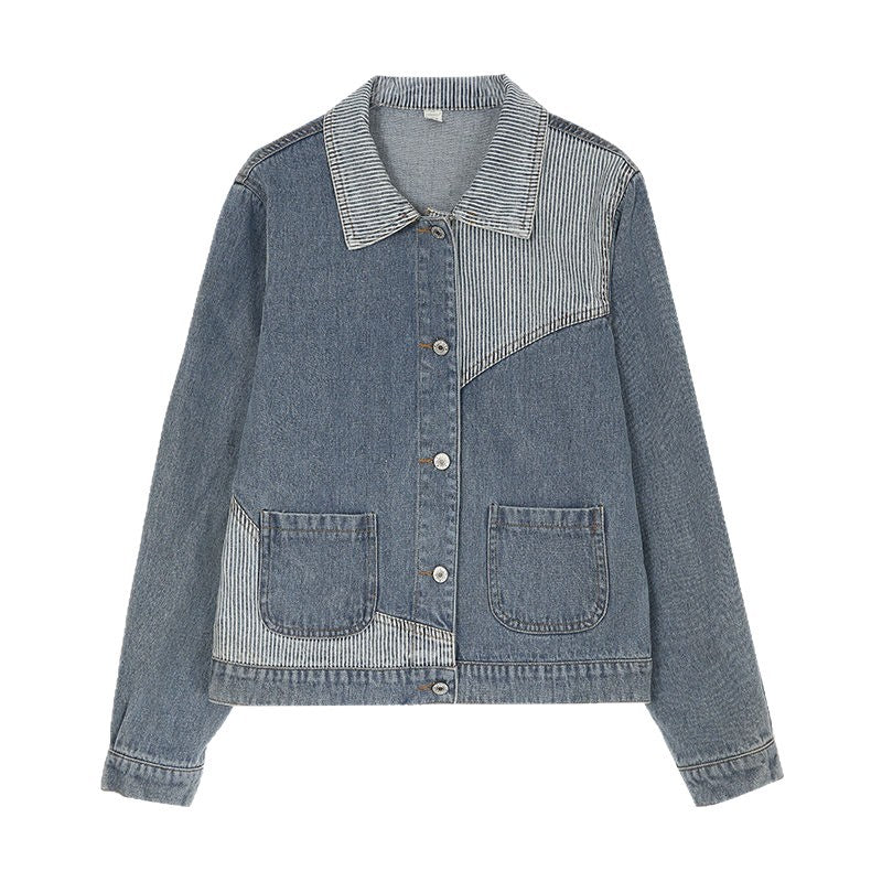 Dame Casual Denim Jakke med Tekstureret Krave Stilla