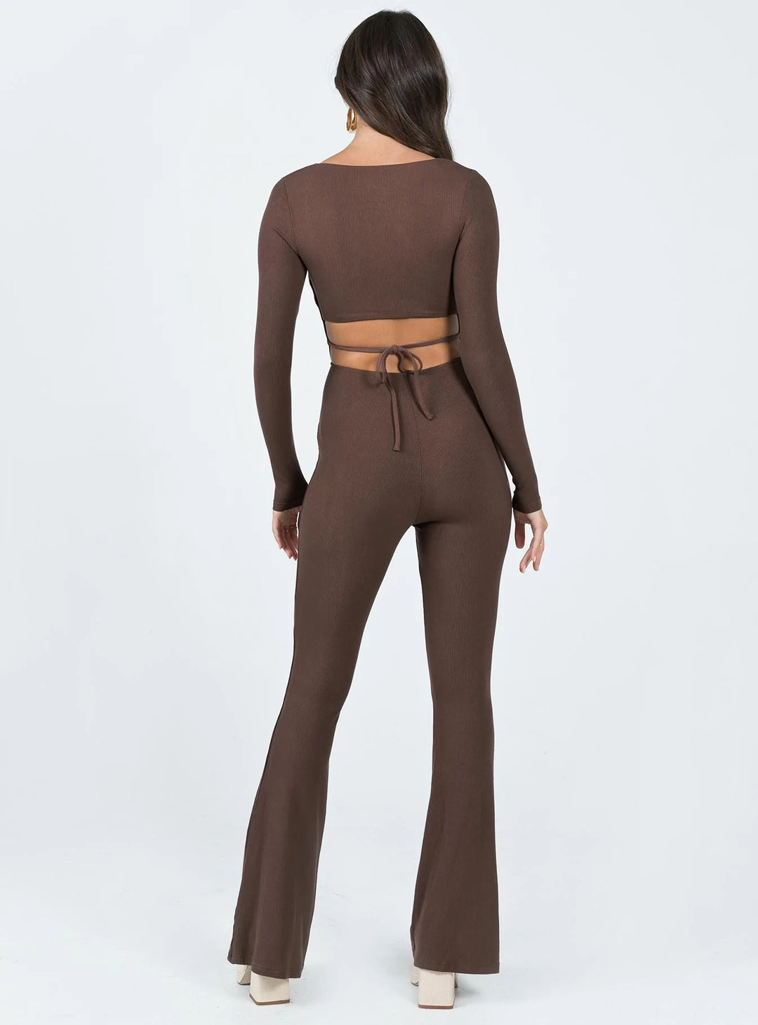 Dame Elegant Langærmet Jumpsuit med vide ben og hjerteformet udskæring Stilla
