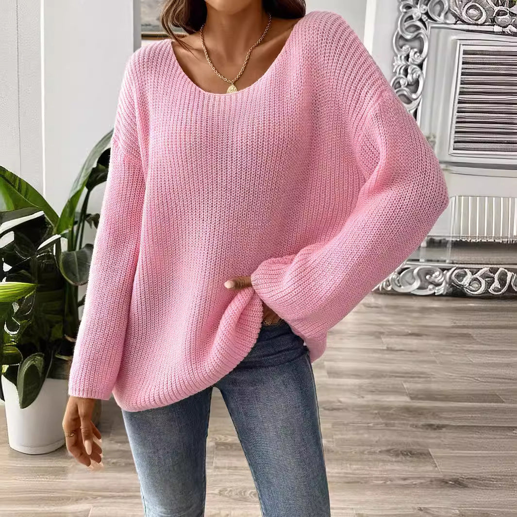 Dame afslappet strikket pullover med løs pasform og elegante ballonærmer Stilla