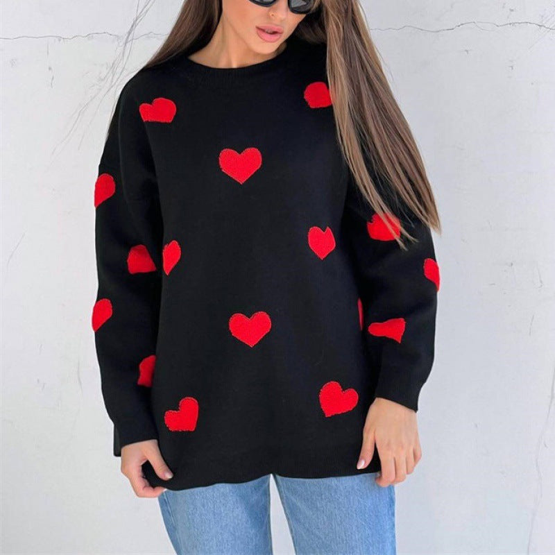 Dame sweater med søde hjerte-applikationer Stilla