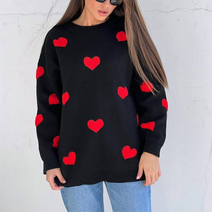 Dame sweater med søde hjerte-applikationer Stilla