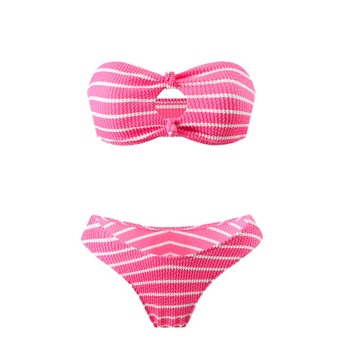 Dame Bandeau-Bikini med legende stribemønster og elegant knude Stilla