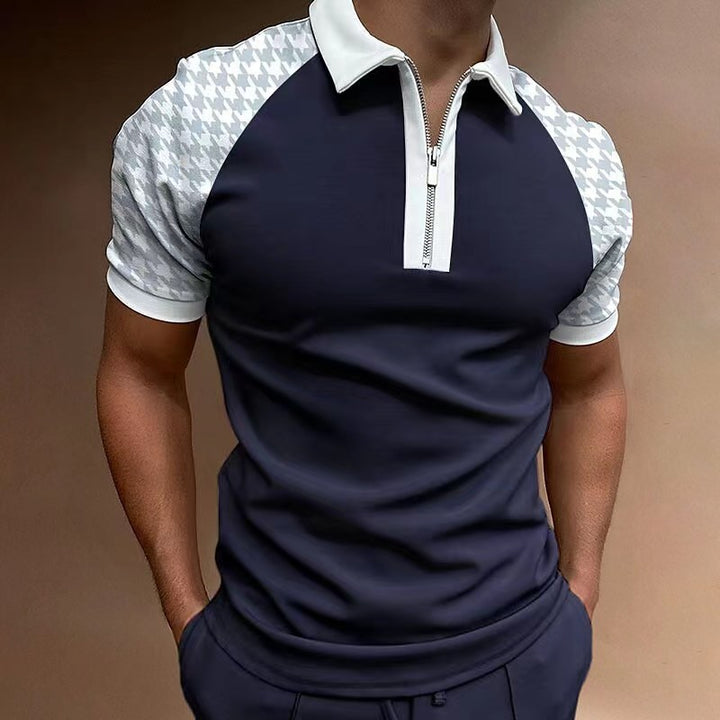 Herre Poloshirt med moderne lynlås og trendy ternet mønster Stilla