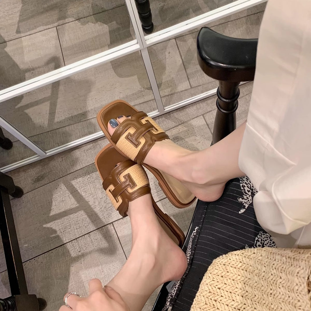 Dame Stilfulde Slide Sandaler med Dekorativt Flettet Rem Stilla