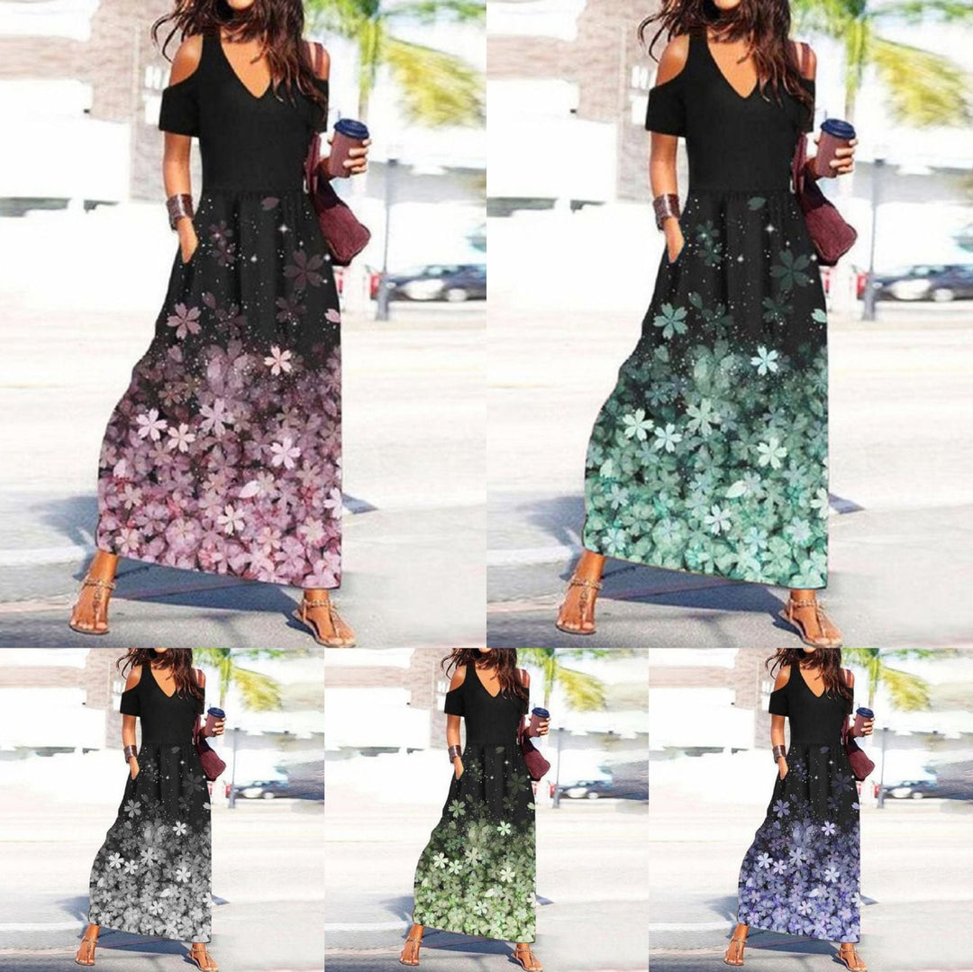 Stilla | Chic Blomsterprint V-Hals Off-Shoulder Kjole