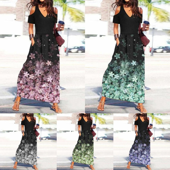 Stilla | Chic Blomsterprint V-Hals Off-Shoulder Kjole