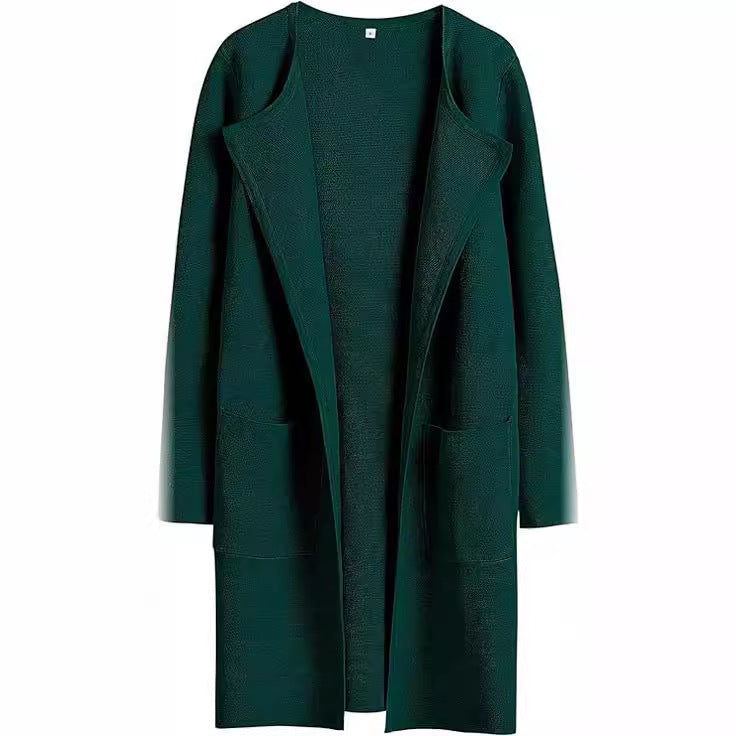 Dame Oversized Strikjakke med åbne front og praktiske lommer Stilla