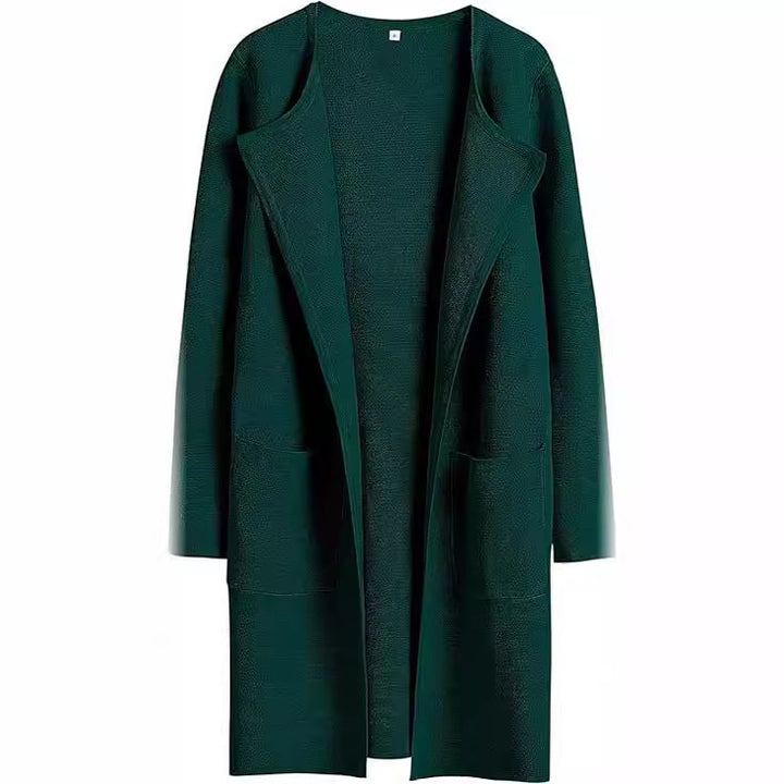 Dame Oversized Strikjakke med åbne front og praktiske lommer Stilla