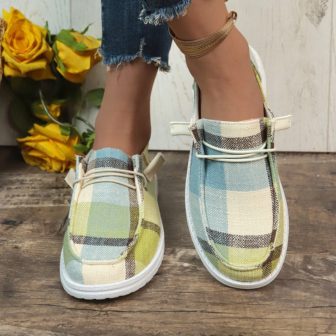 Dame Behagelige Slippers med ternet design og elastisk snørebånd Stilla