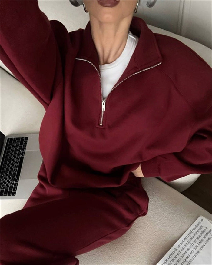Kvinders sporty fleece jogging sæt med lynlås Skovae