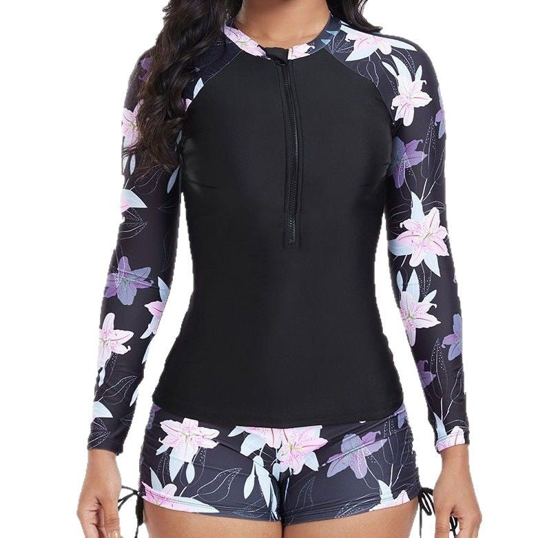 Damer UV-beskyttelses Rashguard med blomsterdesign og korte shorts Stilla