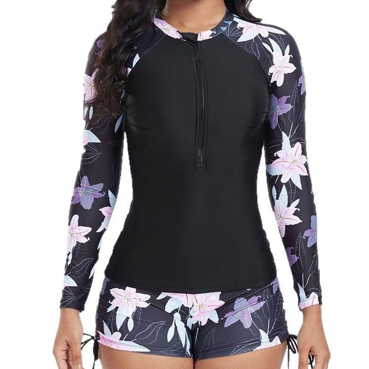 Damer UV-beskyttelses Rashguard med blomsterdesign og korte shorts Stilla