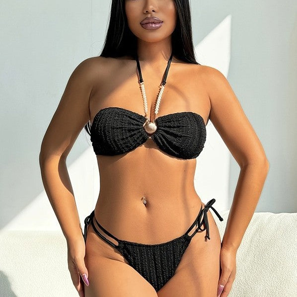 Dame Bandeau-Bikini-sæt med moderne perle-betoning Stilla