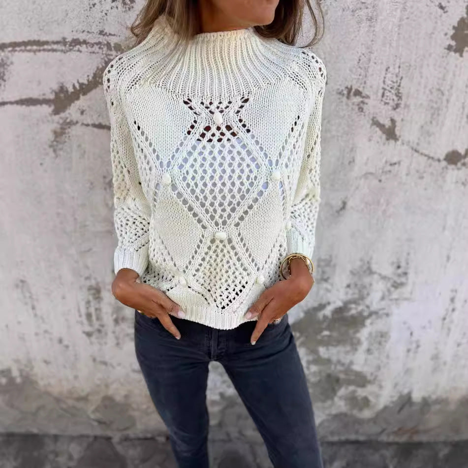 Dame casual strikpullover med luftig hæklestruktur og oversized snit Stilla