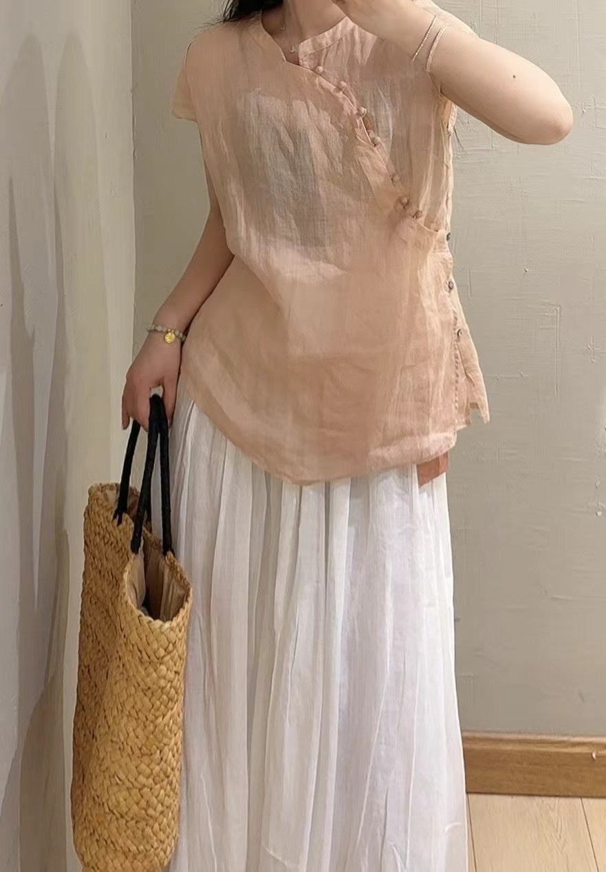 Femme Stilfuld Kortærmet Linned-Top Stilla