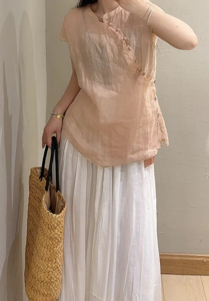 Femme Stilfuld Kortærmet Linned-Top Stilla