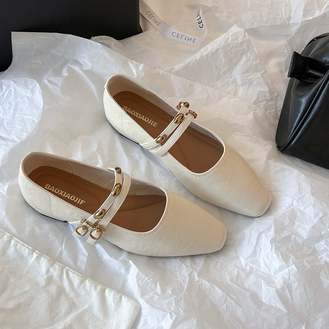 Dame Square-Toe Mary Jane ballerinaer med dekorativ rem Stilla