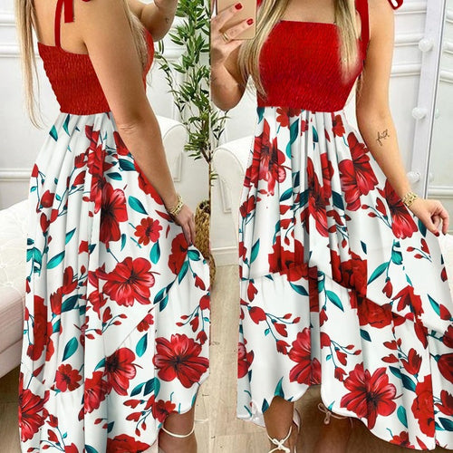 Dame Blomster Maxi Kjole med justerbare skulderstropper Stilla