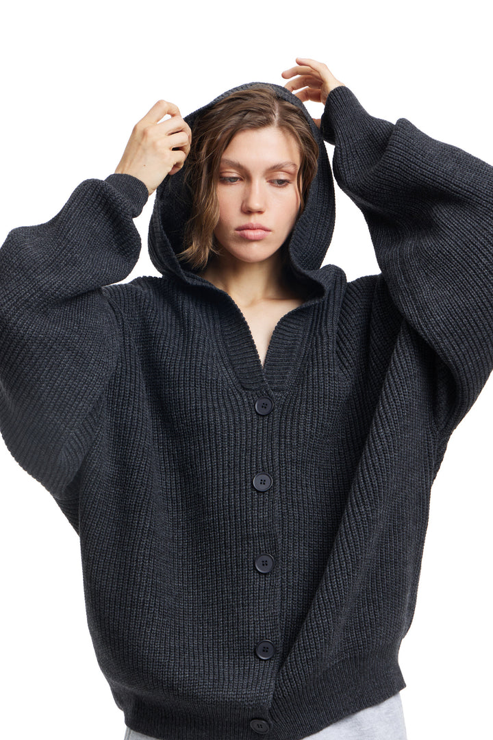 Kvindernes Oversized Cardigan med Hætte og Knapdetaljer Stilla
