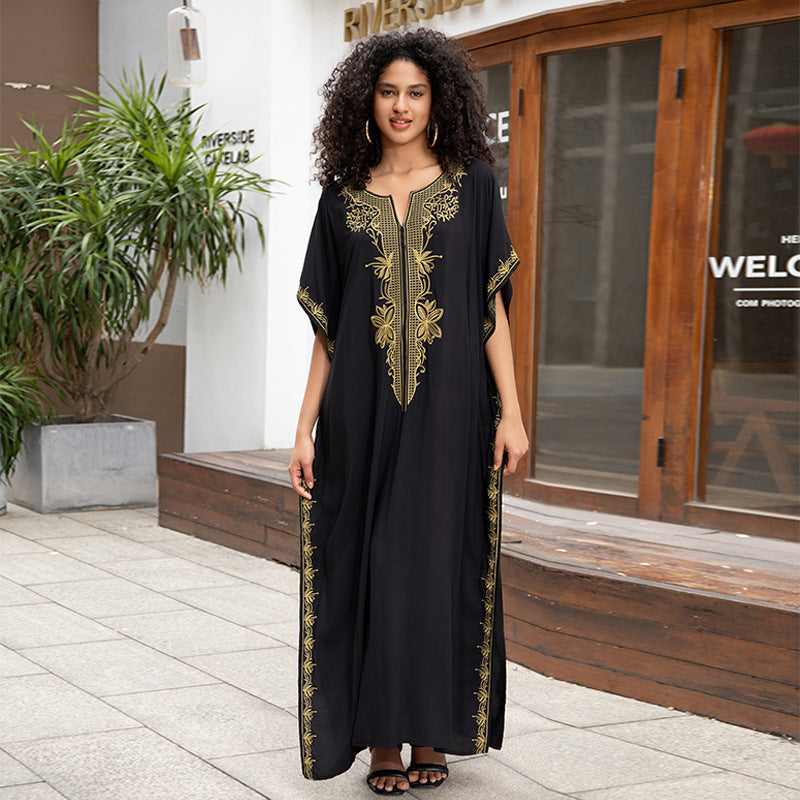 Dame elegant maxikjole med kunstnerisk broderi og bred skæring Stilla
