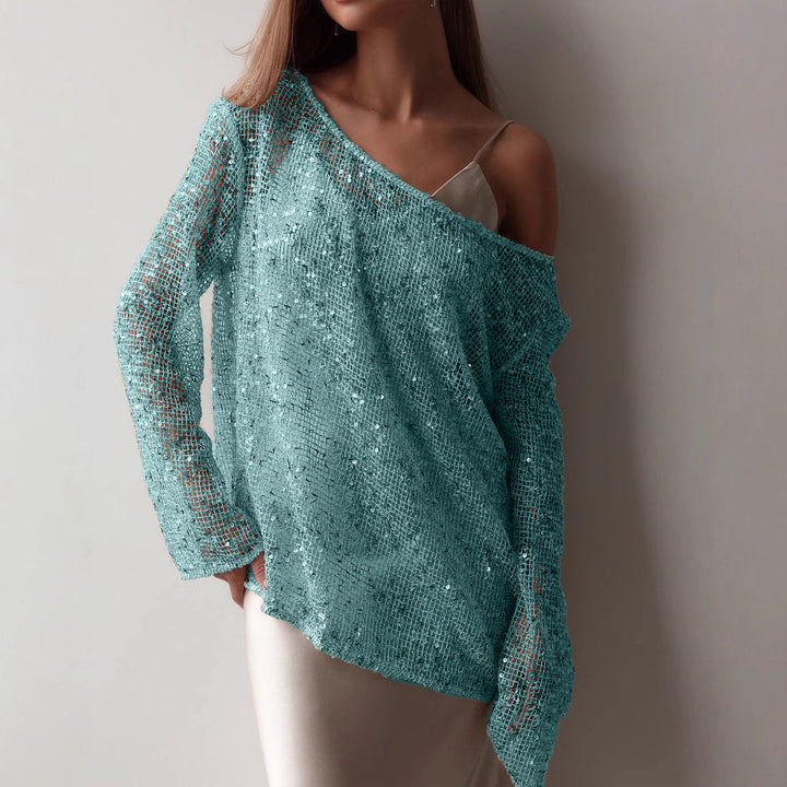 Dame Funklende Aftenbluse med asymmetrisk Snit Stilla