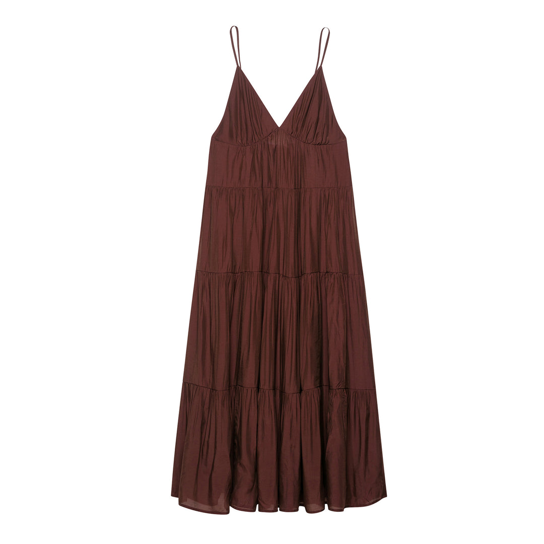 Femme Maxi Slip Kjole med Flæsekant og Spaghetti Stropper Stilla