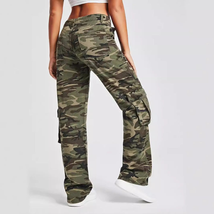 Dame Cargo-bukser i urban camouflage-stil med praktiske sidelommer Stilla