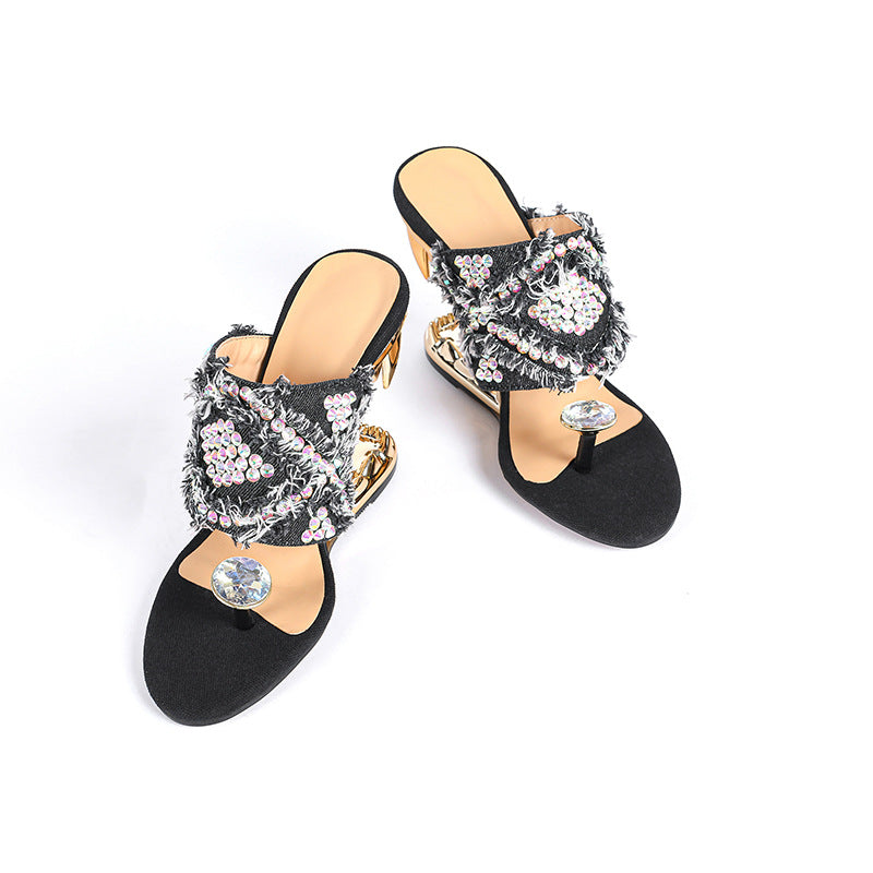 Femme Riesenstein-besatte elegante Slide Sandaler  Stilla