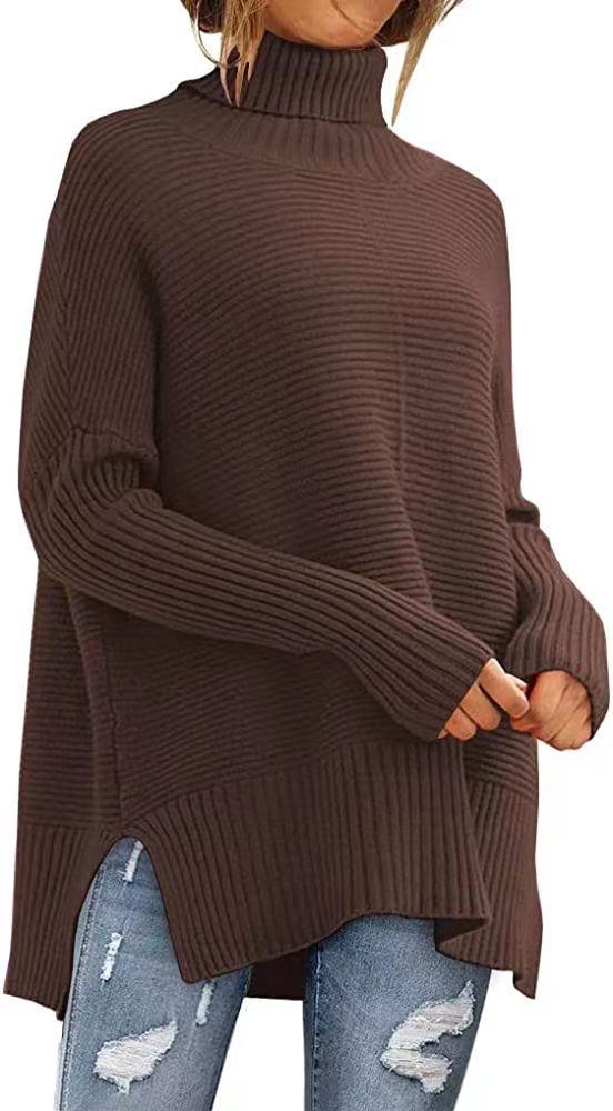 Dame Stor Turtleneck Skipjorte med Fin Ribbet Struktur og Asymmetrisk Snit Stilla
