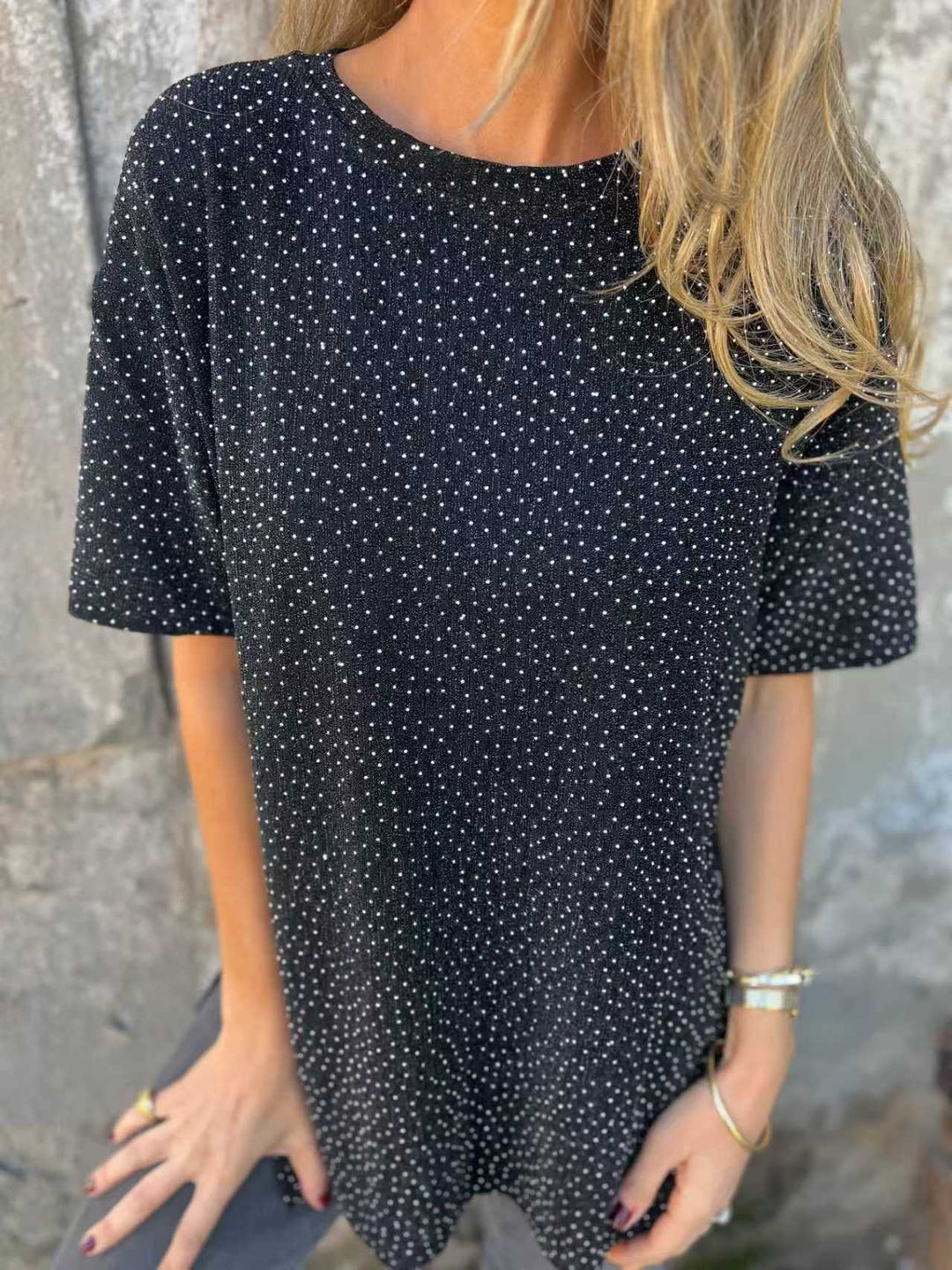 Dame oversized T-shirt med glimmersten og afslappet snit Skovae