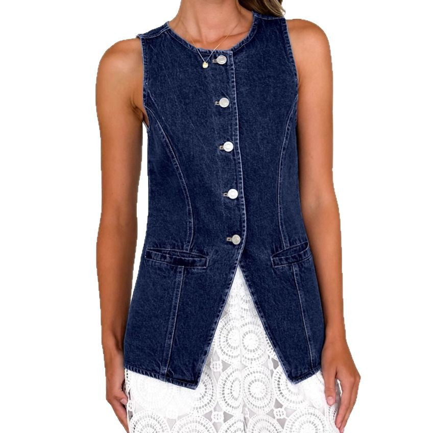 Dame denim jakke i moderne snit og praktiske lommer