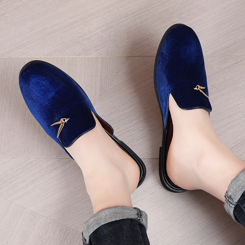Femme Elegante Åben Ryg Samt Slides Stilla