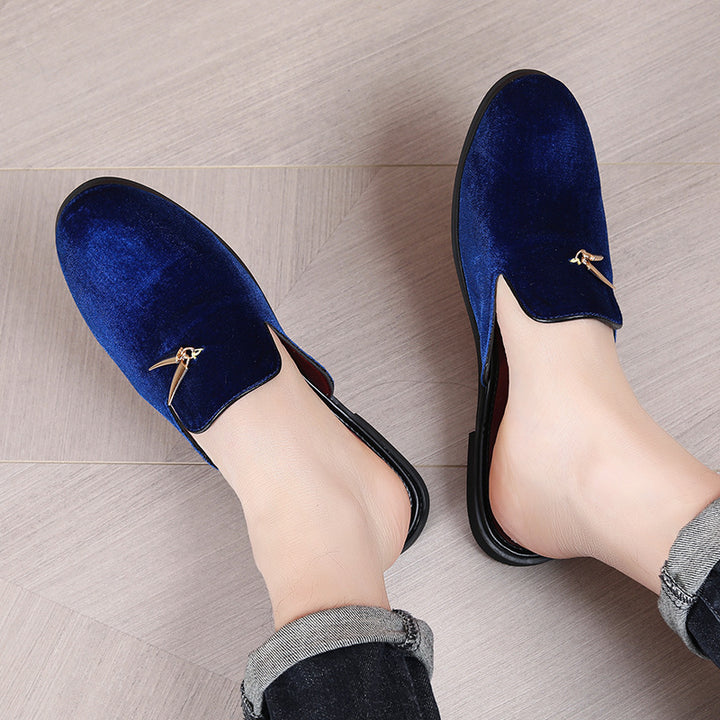 Femme Elegante Åben Ryg Samt Slides Stilla