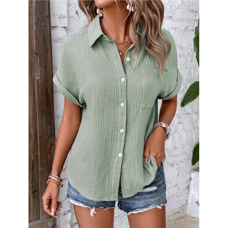Dame Let Struktureret Knap-Top Bluse Stilla