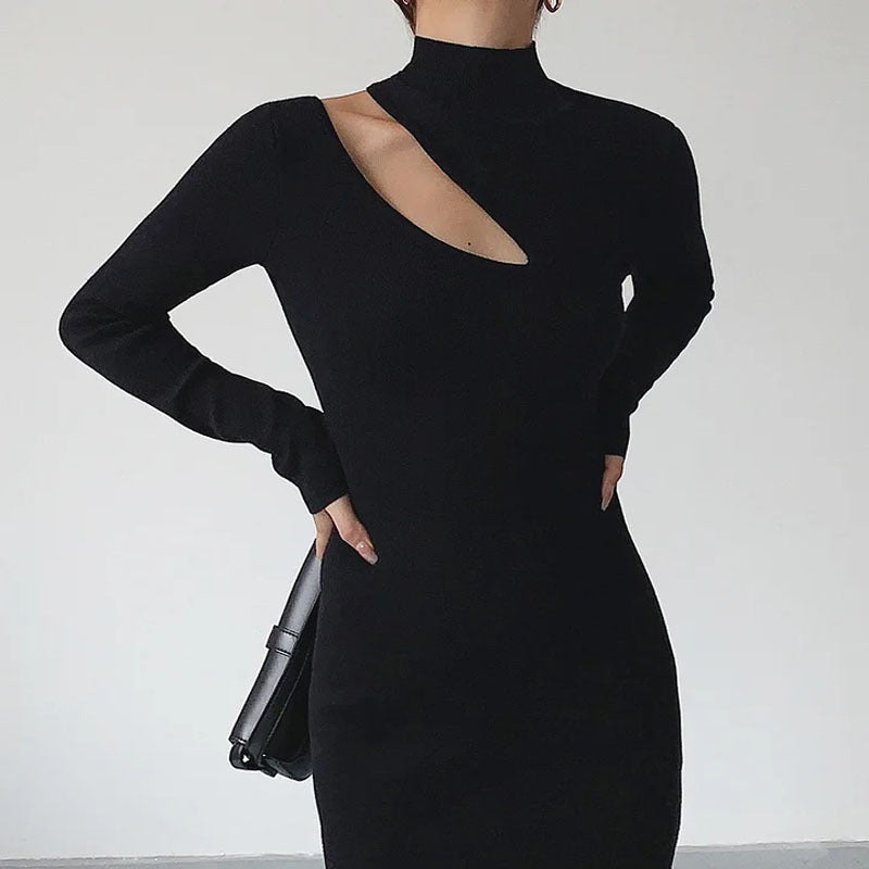 Dame Elegant maxikjole med asymmetrisk udskæring og høj krave Stilla