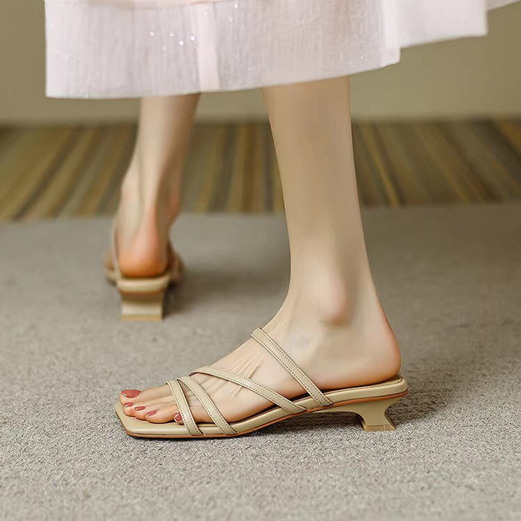 Dame Strappy Open-Toe Slide Sandaler med blokhæl Stilla